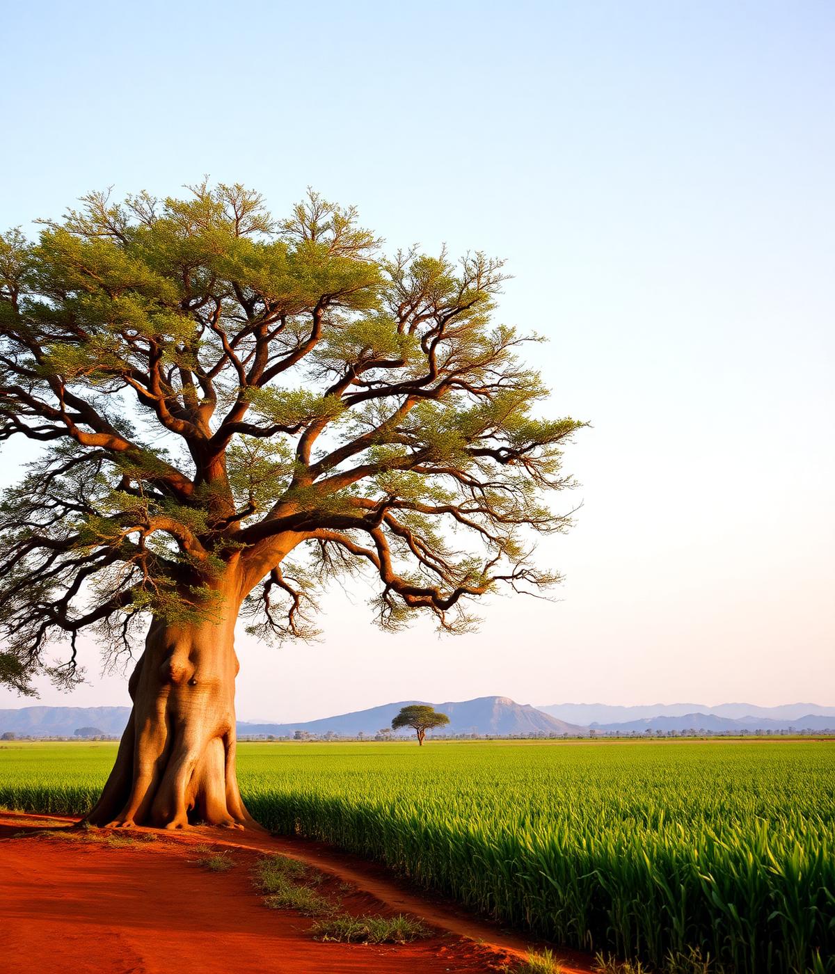 Baobab tree beside a maize field in rural Malawi